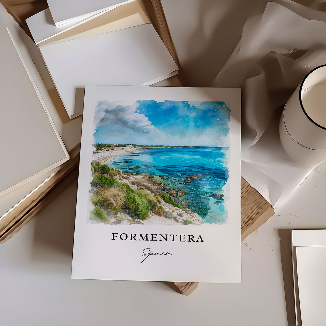 Formentera Spain Turquoise Beach Watercolor Island Coast Poster - Image 6