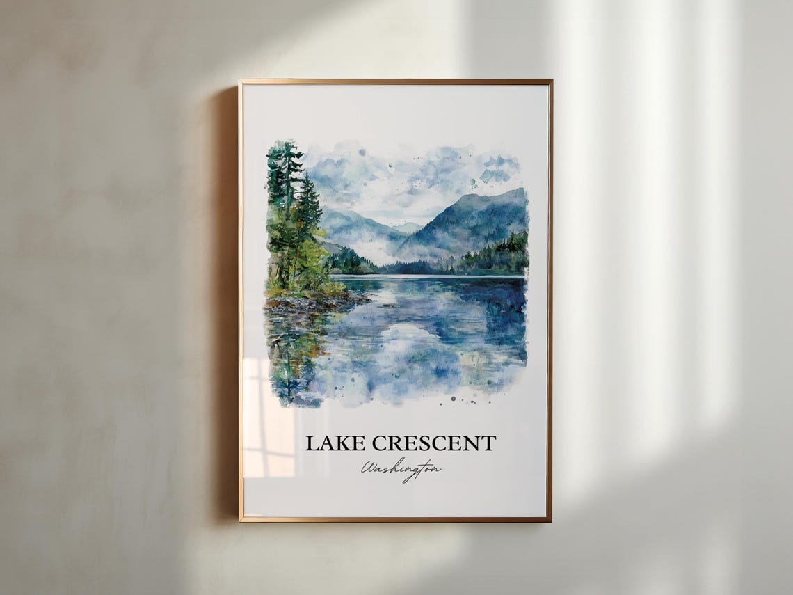 Lake Crescent Washington Watercolor Mirror Lake Scene Art Poster - Image 5