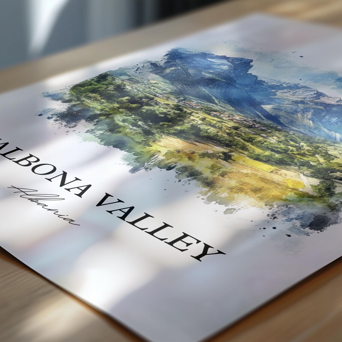 Valbona Valley Albania Alpine Mountains Watercolor Landscape Poster - Image 6