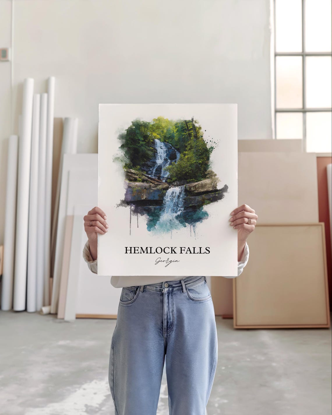 Hemlock Falls Georgia Two Tier Forest Falls Watercolor Poster - Image 4