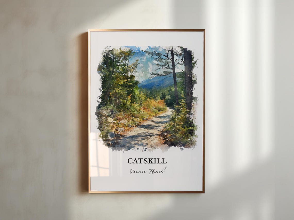 Catskill Scenic Trail Watercolor Forest Path Mountain View Poster - Image 5