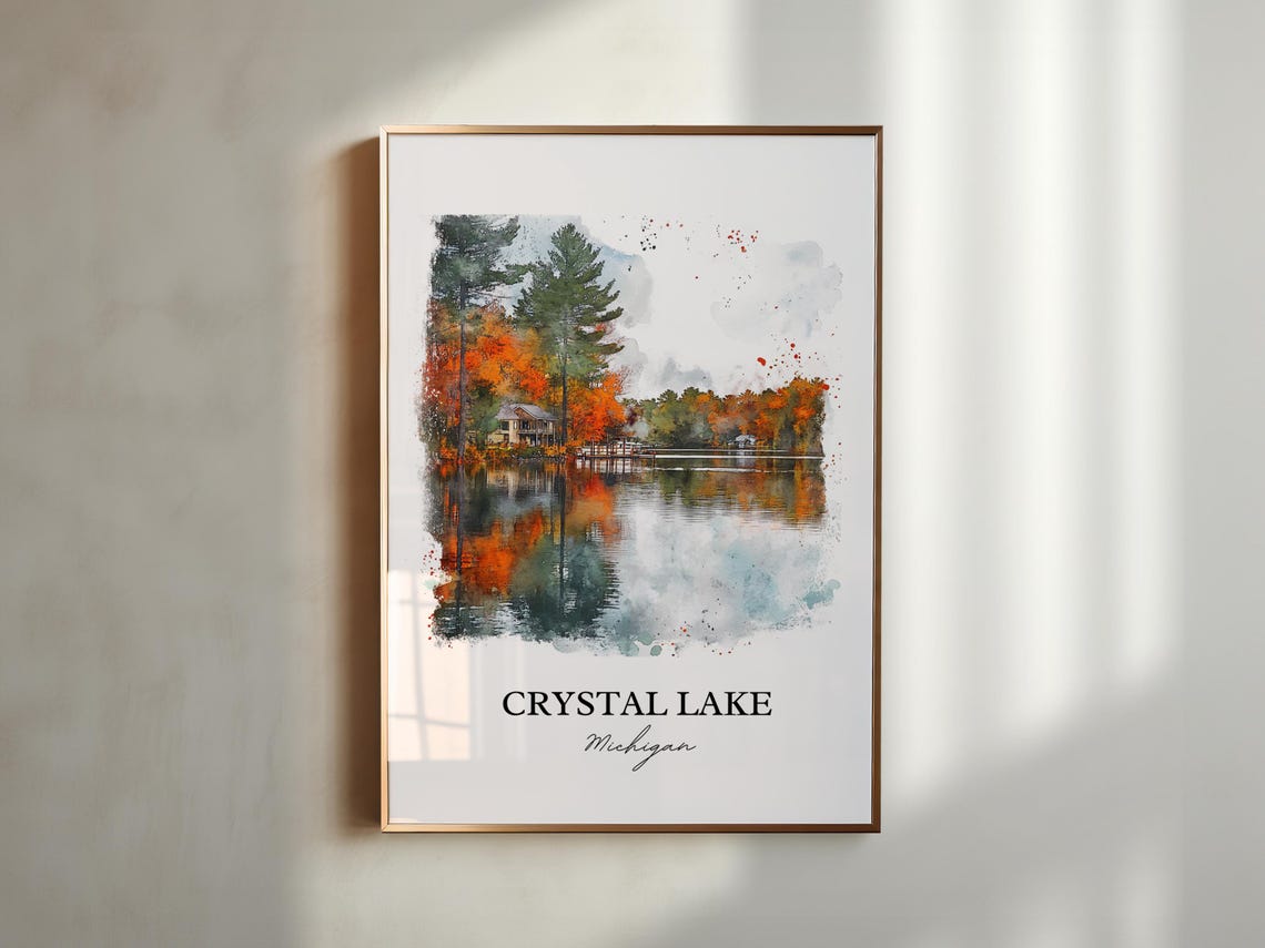 Crystal Lake Michigan Autumn Cabin Foliage Reflection Poster - Image 5