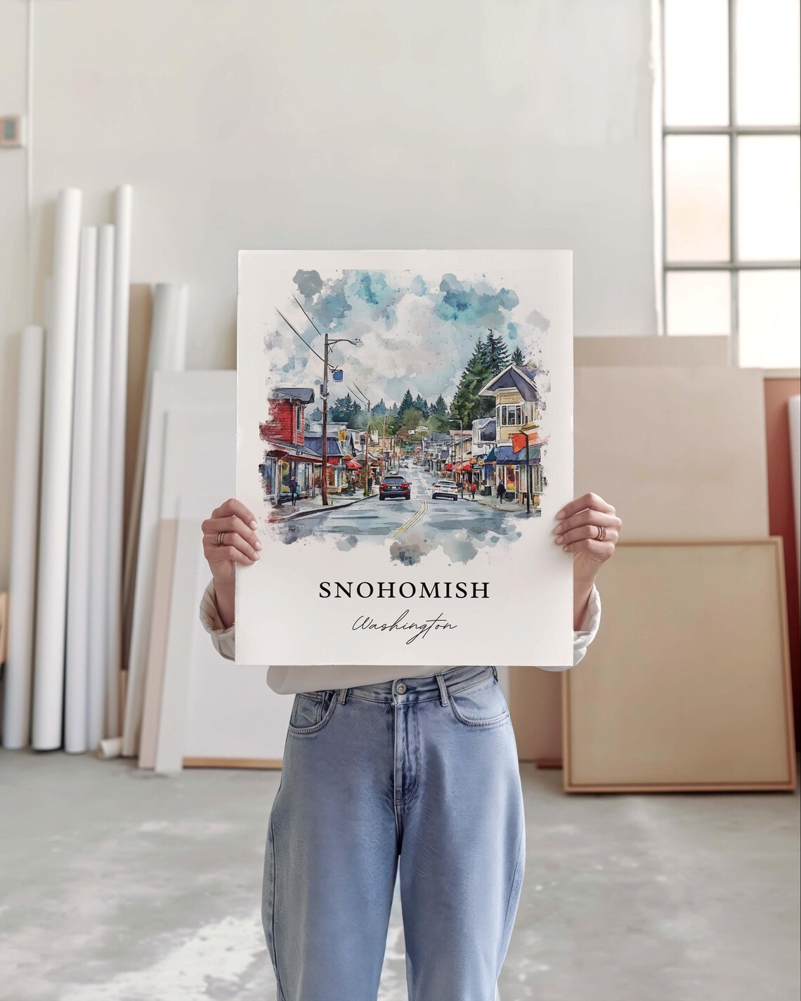 Snohomish Washington Historic Main Street Town Watercolor Poster - Image 4