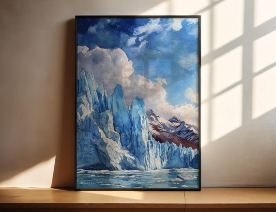 El Calafate Watercolor Art Patagonian Ice Field Travel Print Artwork Argentina Decor Wall