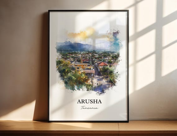 Arusha Tanzania Wall Art Mt Meru Print Watercolor Gift Travel Poster Housewarming