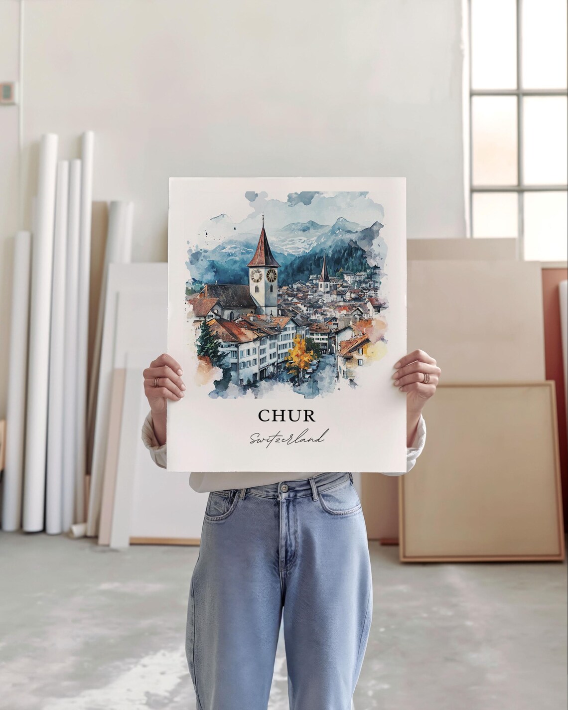 Chur Switzerland Watercolor Travel Poster, Graubnden - Image 2