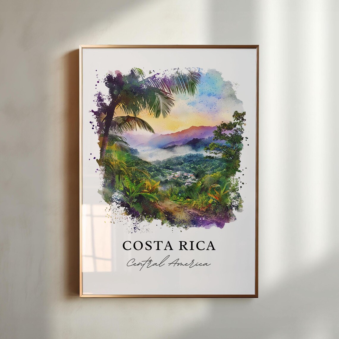 Costa Rica Watercolor Travel Poster, Central America