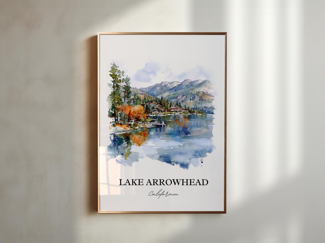 Lake Arrowhead California Watercolor Lake Pine Mountain Scene Poster - Image 5