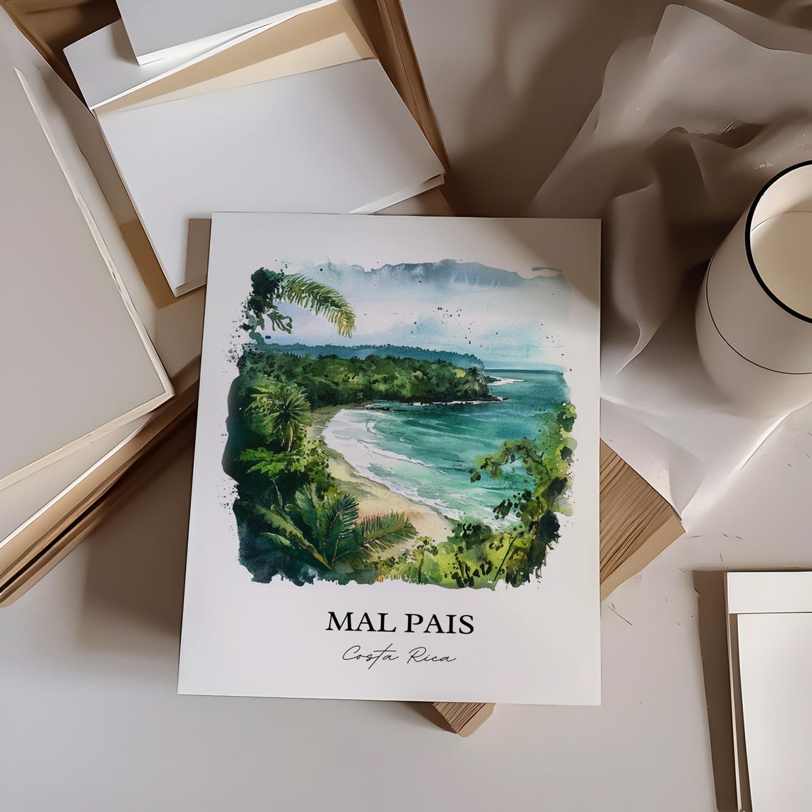 Mal Pais Costa Rica Hidden Jungle Cove Beach Watercolor Poster - Image 4