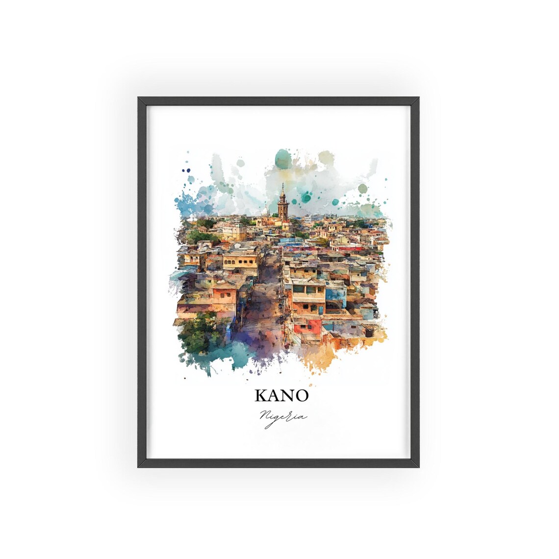 Kano Nigeria Ancient City Watercolor Aerial View Travel Art Poster - Image 3