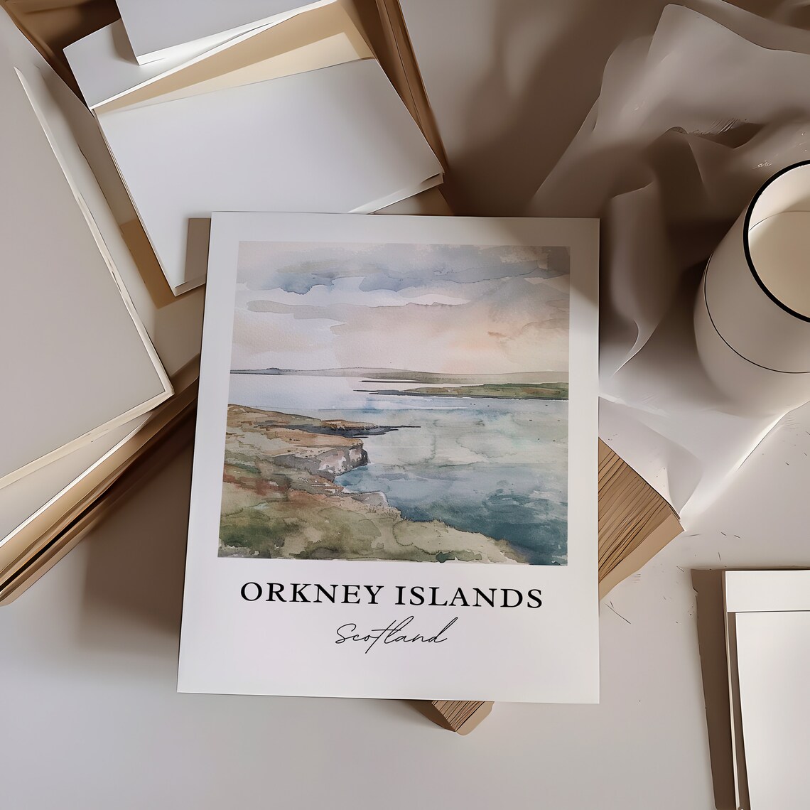 Orkney Islands Scotland Watercolor Coastal Cliff Seascape Poster - Image 6