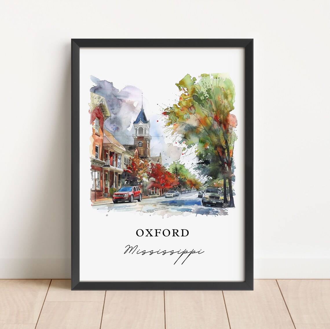 Oxford MS Watercolor Travel Poster, Mississippi