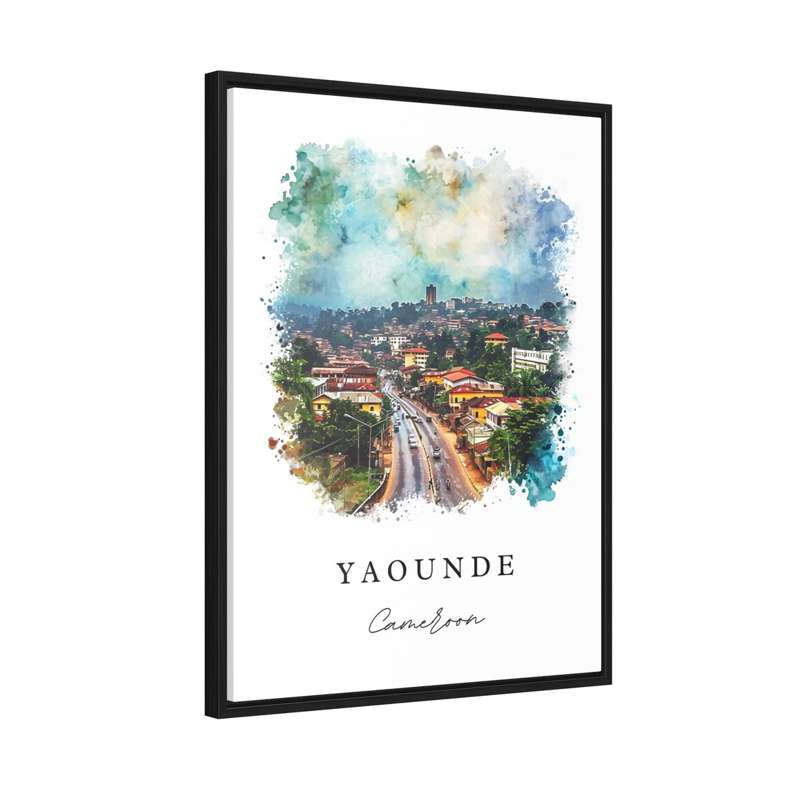 Yaounde Cameroon City Avenue Aerial Watercolor Travel Art Poster - Image 2
