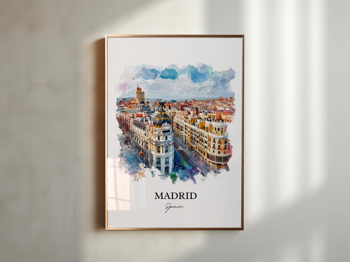 Madrid Spain Gran Via Cityscape Watercolor European Travel Poster - Image 5