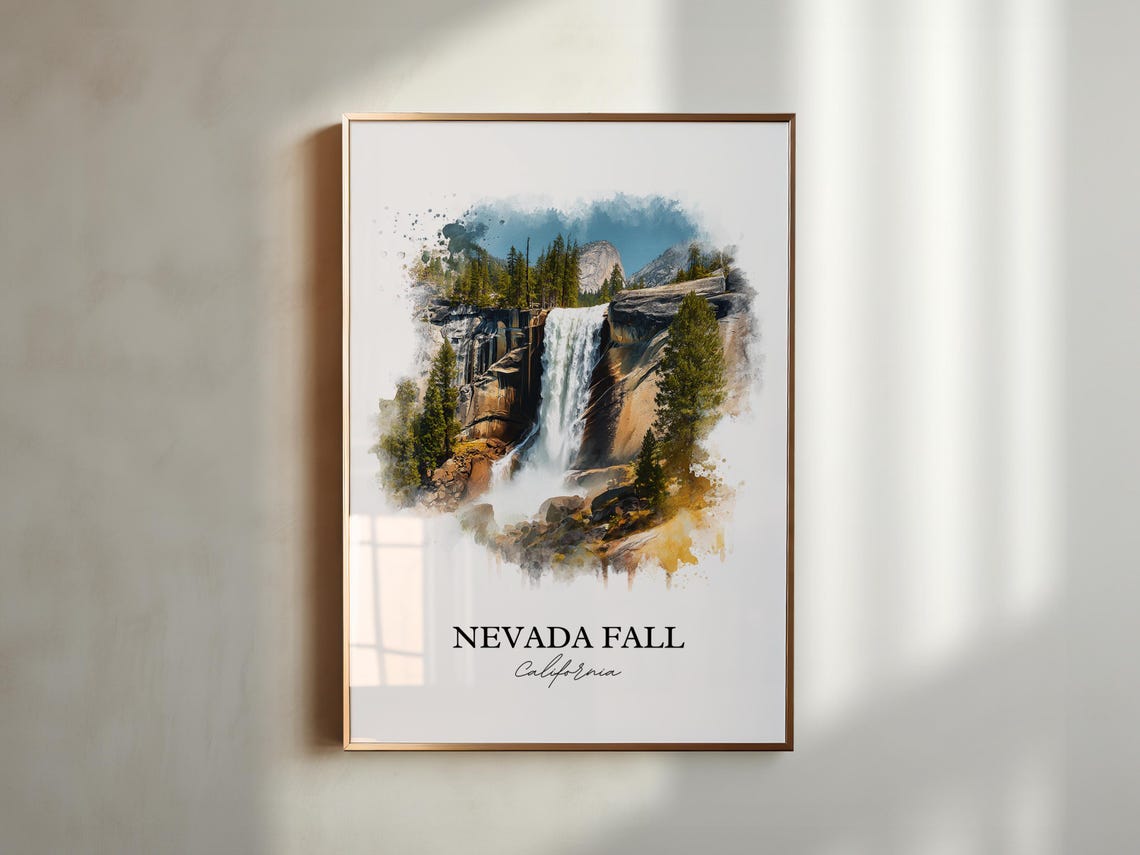 Nevada Fall California Granite Cliff Wide Waterfall Watercolor Poster - Image 3