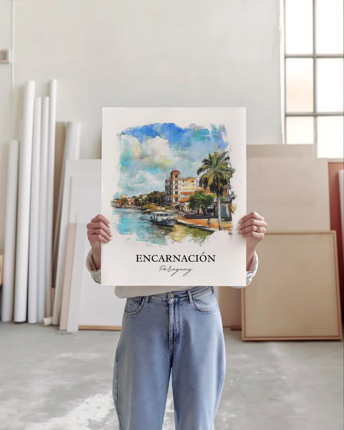 Encarnacin Paraguay Wall Art Paran River Print Watercolor Gift Travel Poster Housewarming - Image 5