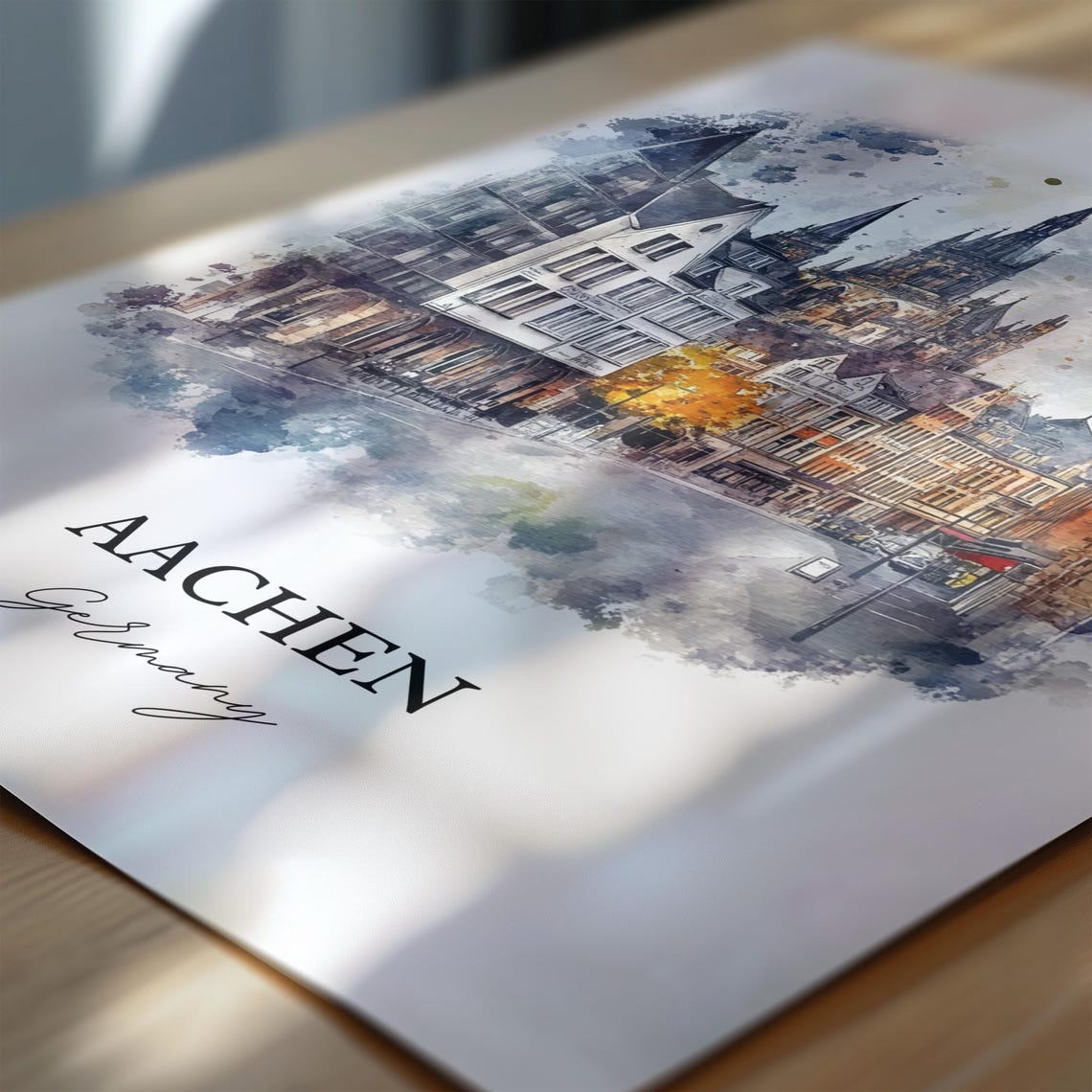 Aachen Germany Gothic Cathedral Square Watercolor Travel Poster - Image 6