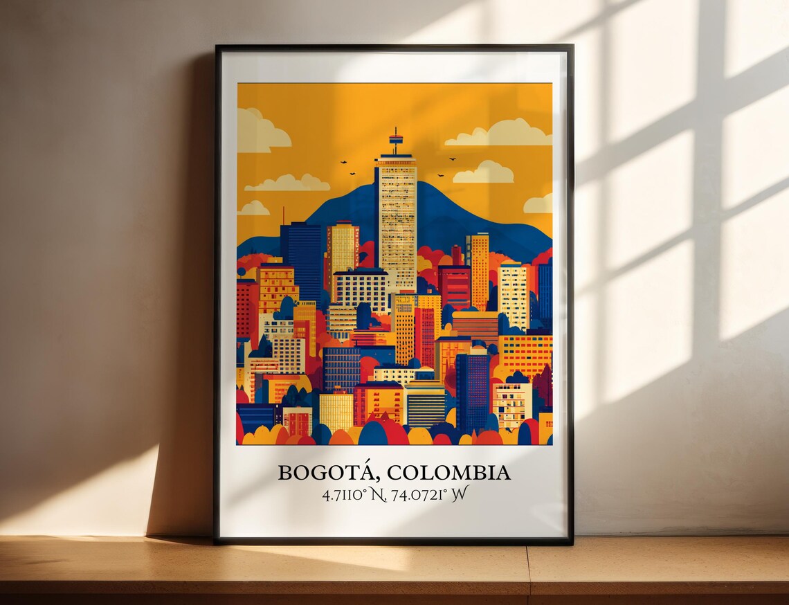 Bogota Colombia Mountain Skyline Golden Orange Travel Poster - Image 2