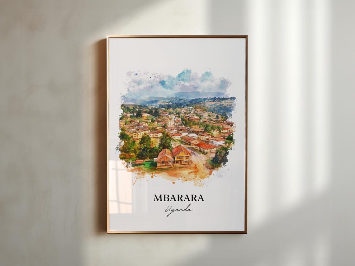Mbarara Uganda Hilltop Town Aerial Watercolor Travel Art Poster - Image 6