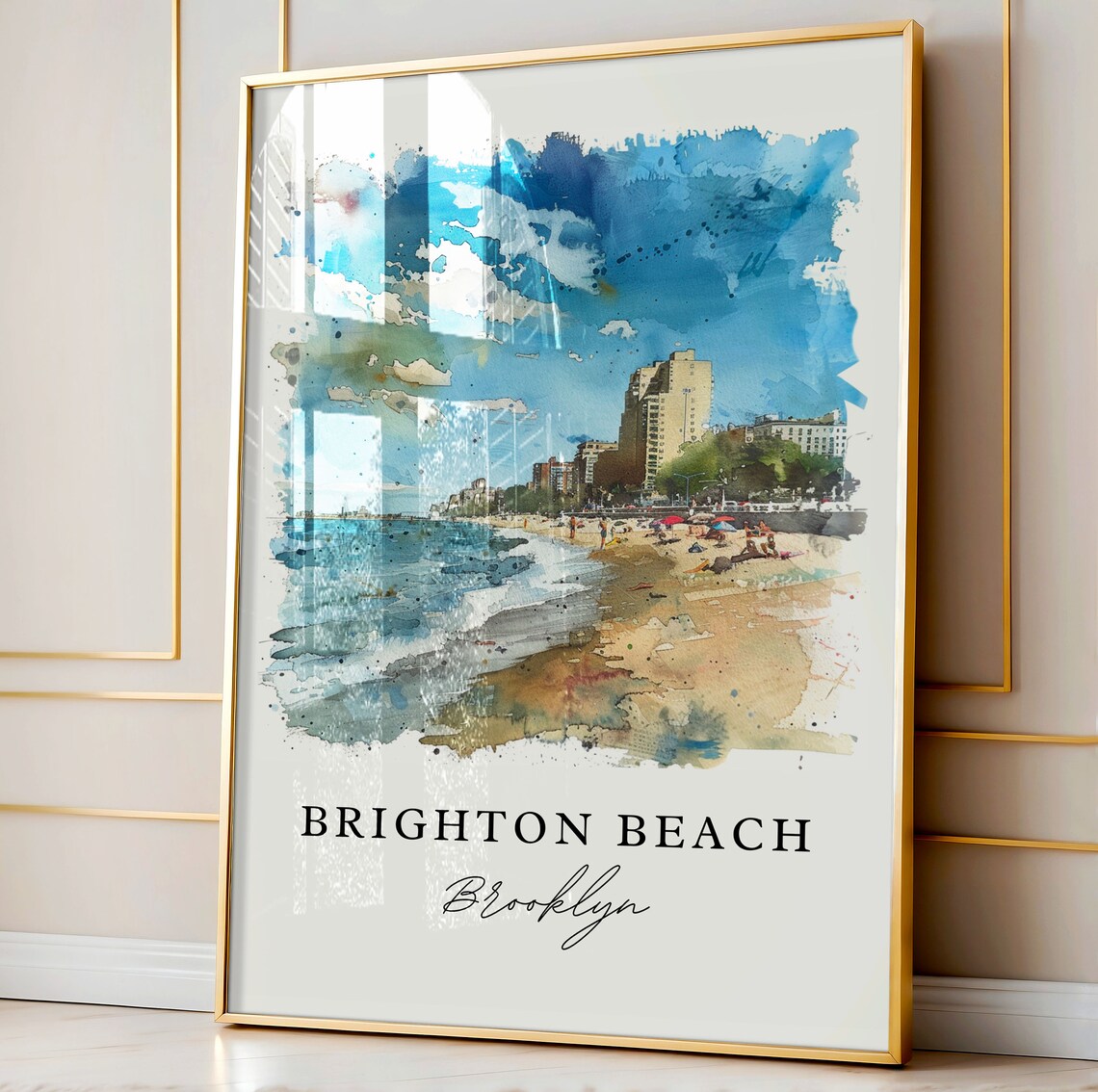 Brighton Beach Brooklyn New York Seaside Watercolor Art Poster - Image 4