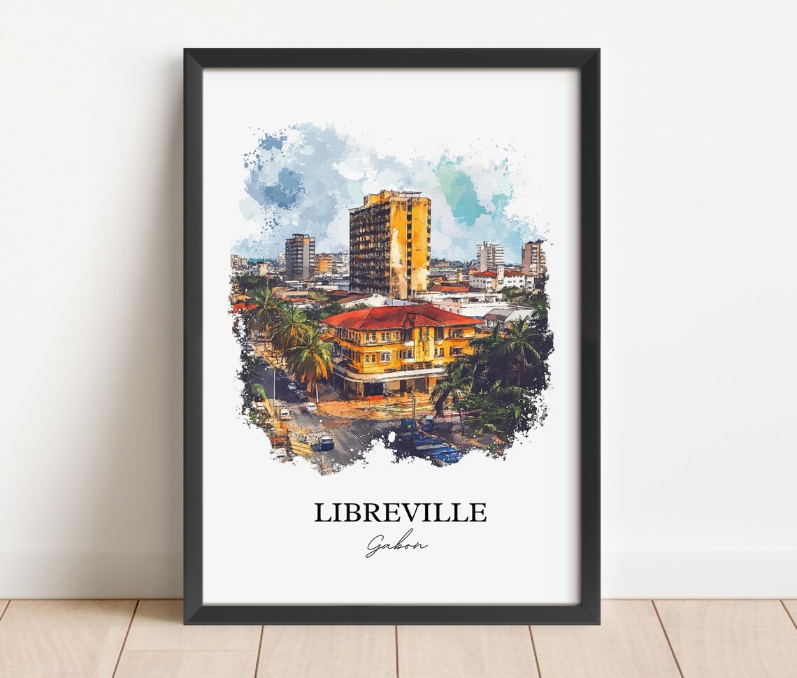 Libreville Gabon City Street Palm Trees Watercolor Art Poster - Image 5