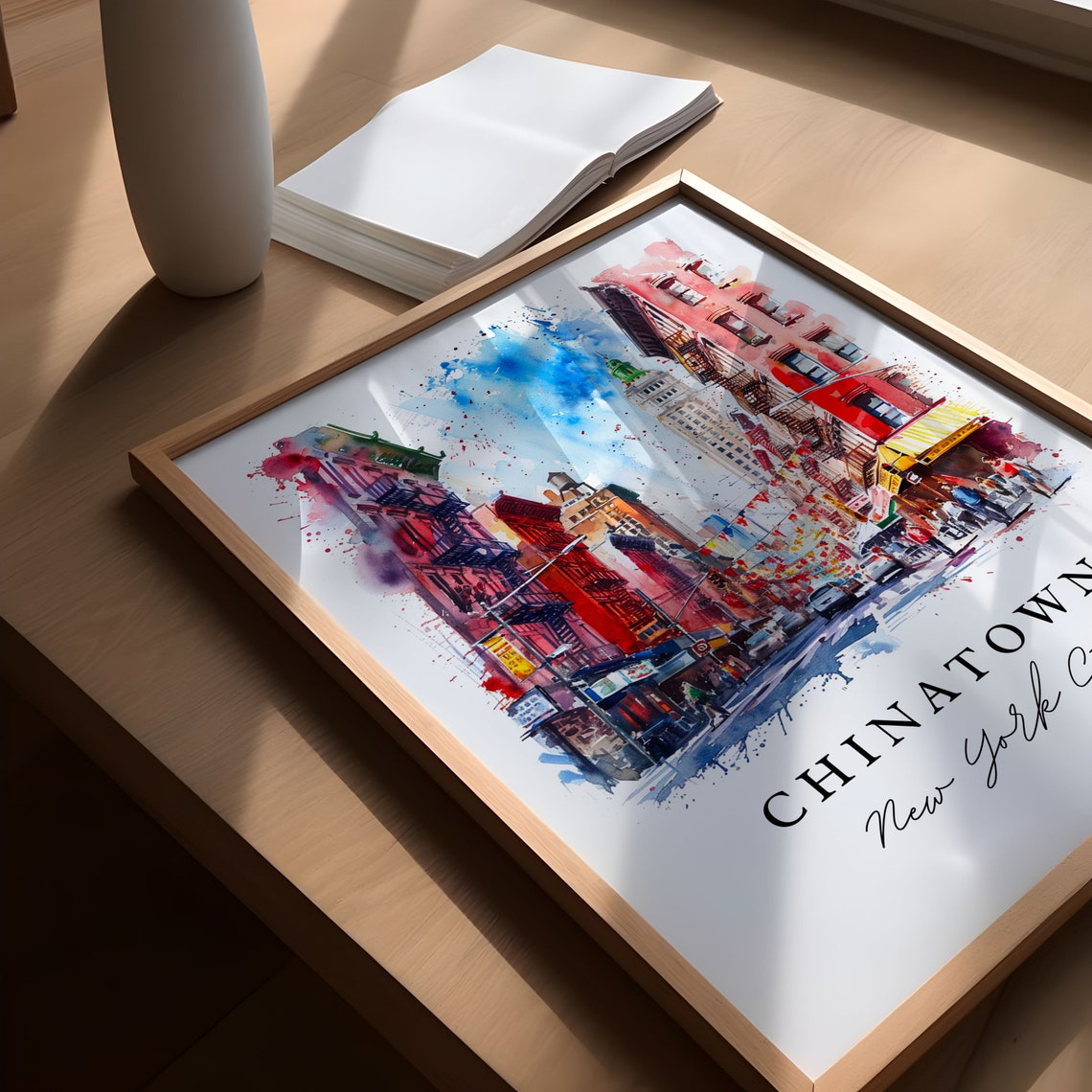 Chinatown NYC Watercolor Travel Poster, Downtown Manhattan - Image 5