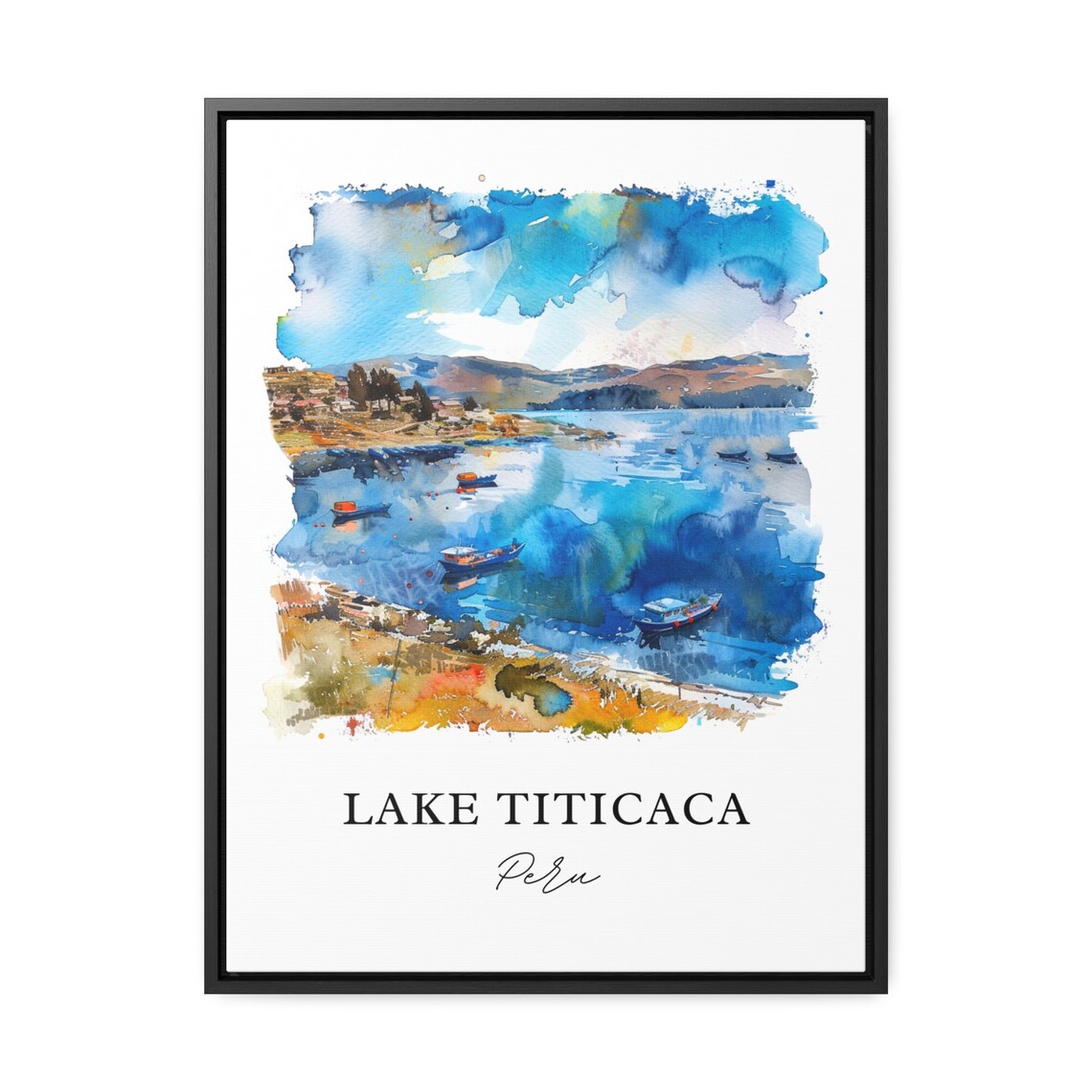 Lake Titicaca Peru Watercolor Fishing Boats Lake View Travel Poster - Image 3