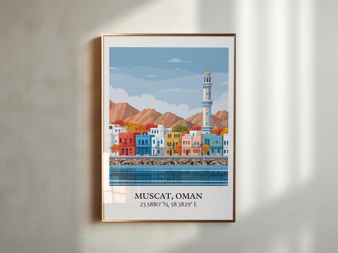 Muscat Oman Waterfront Corniche Minaret Mountain Travel Poster - Image 6