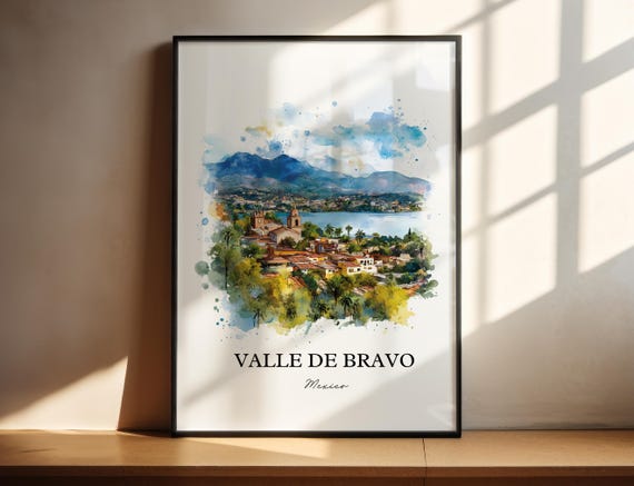 Valle De Bravo Wall Art Lake Avndaro Print Mexico Watercolor Gift Travel Poster Housewarming