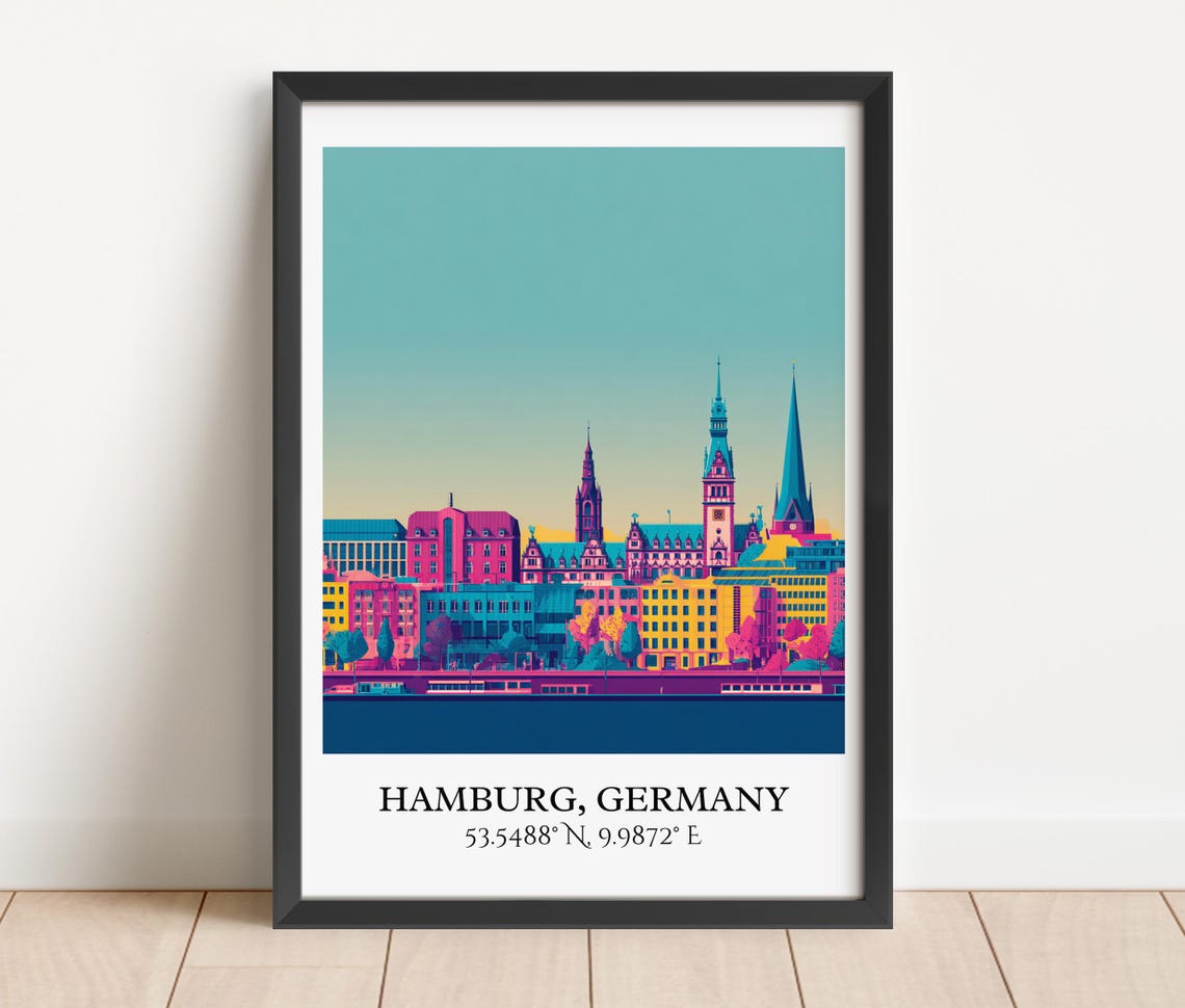 Hamburg Germany Harbor Skyline Churches Vibrant Travel Poster - Image 3