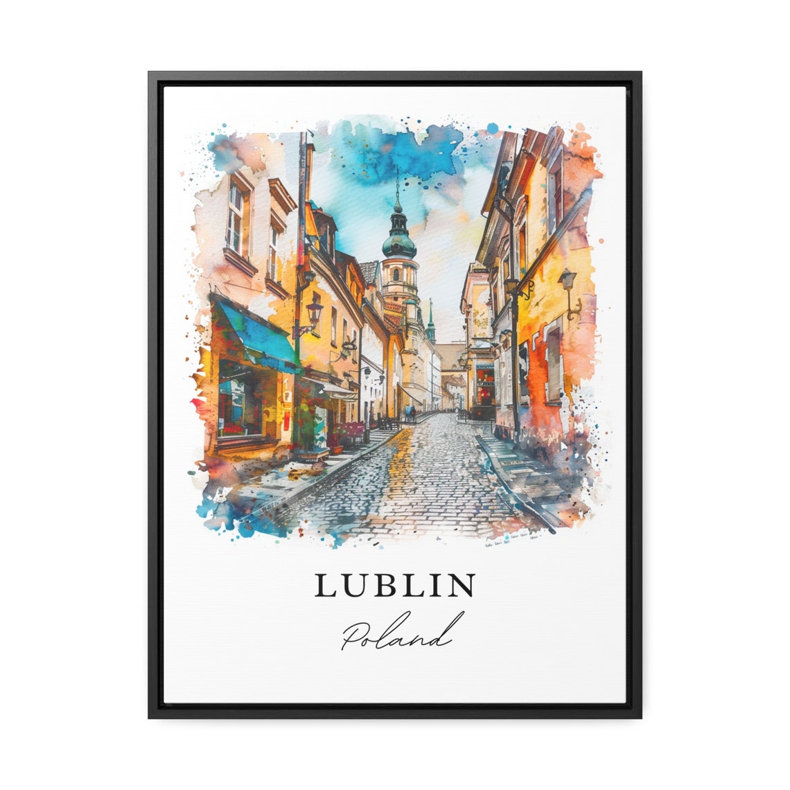 Lublin Poland Old Town Cobblestone Street Watercolor Travel Poster - Image 3