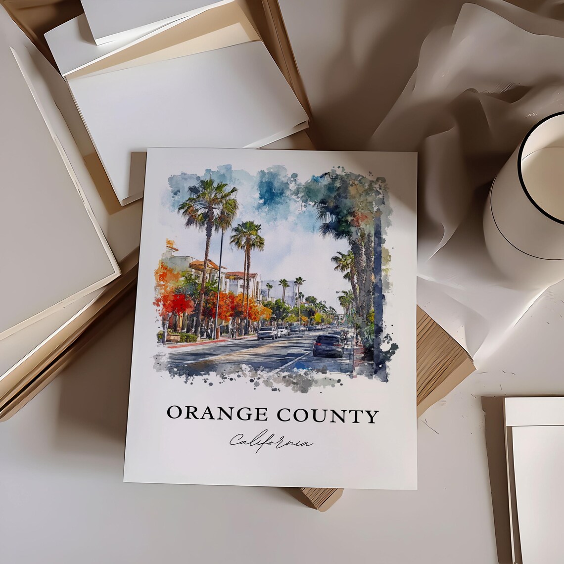 Orange County CA Watercolor Travel Poster, SoCal - Image 3