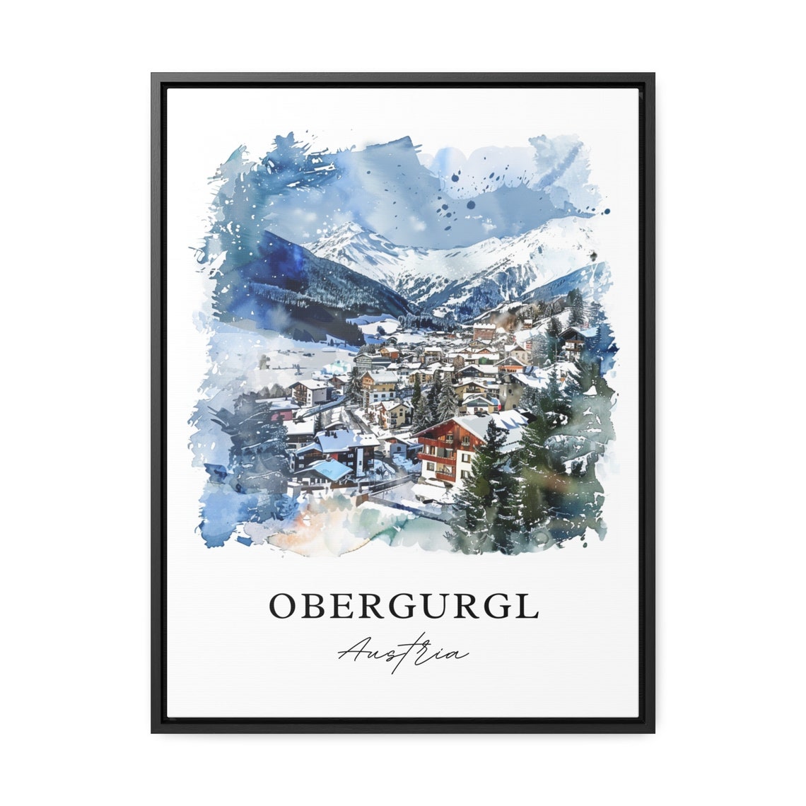 Obergurgl Austria Alpine Ski Village Snowy Watercolor Poster - Image 3