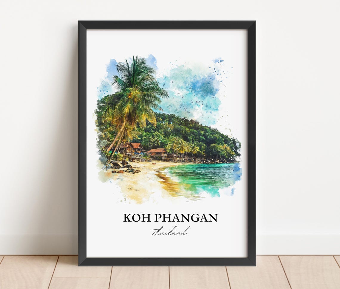 Koh Phangan Thailand Watercolor Palm Beach Turquoise Sea Poster - Image 3