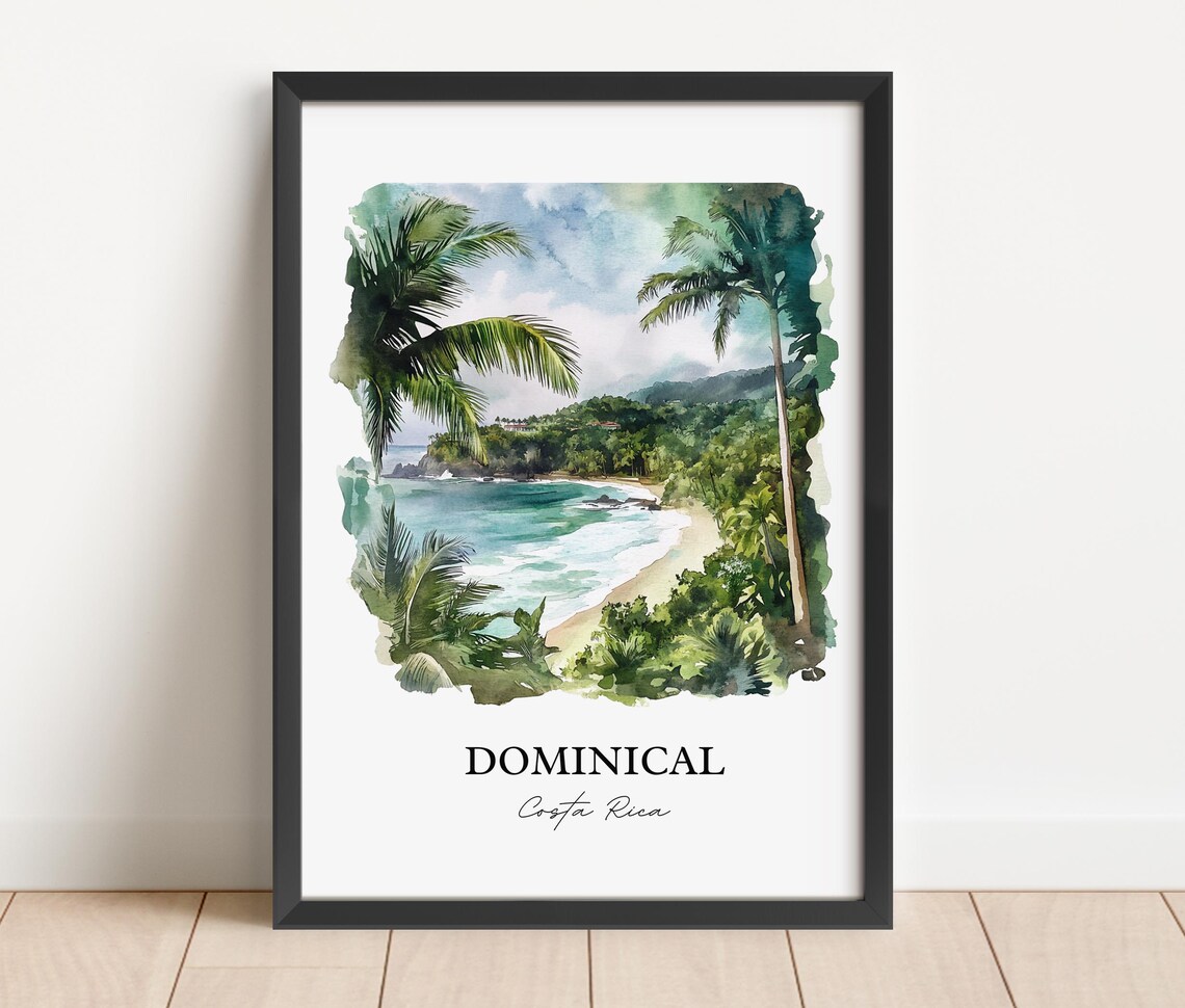Dominical Costa Rica Sunny Palm Beach Surf Town Watercolor Poster - Image 3