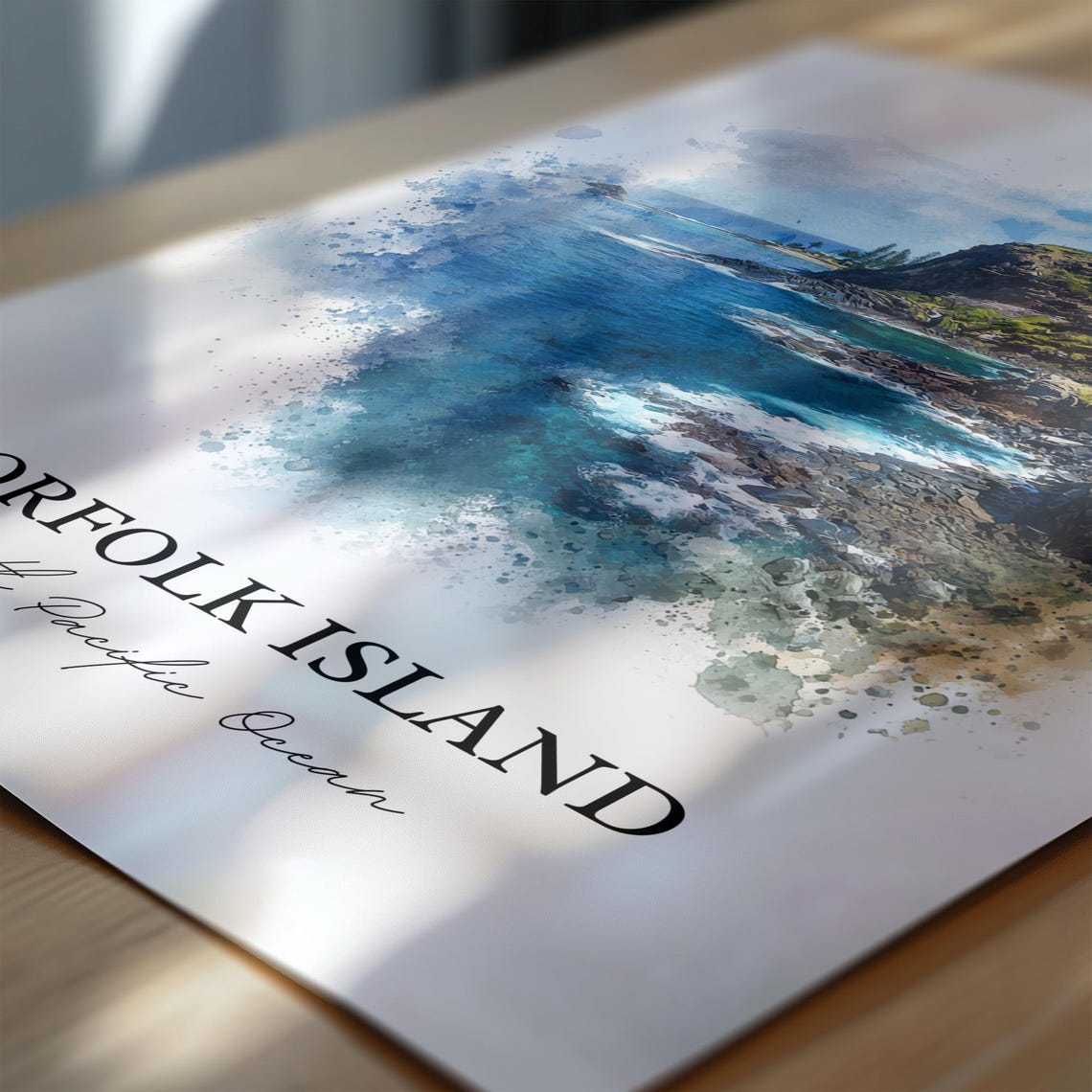 Norfolk Island South Pacific Ocean Cliffs Headland Watercolor Poster - Image 6