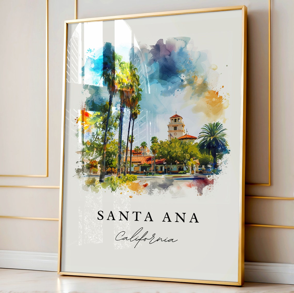 Santa Ana California Sunny Palm Trees Mission Bell Tower Poster - Image 4