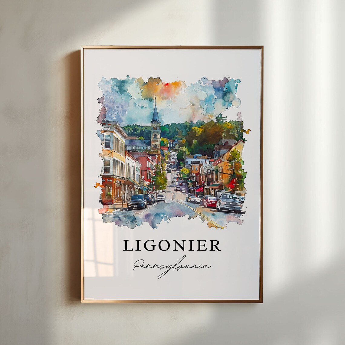 Ligonier Pennsylvania Historic Main Street Watercolor Travel Poster