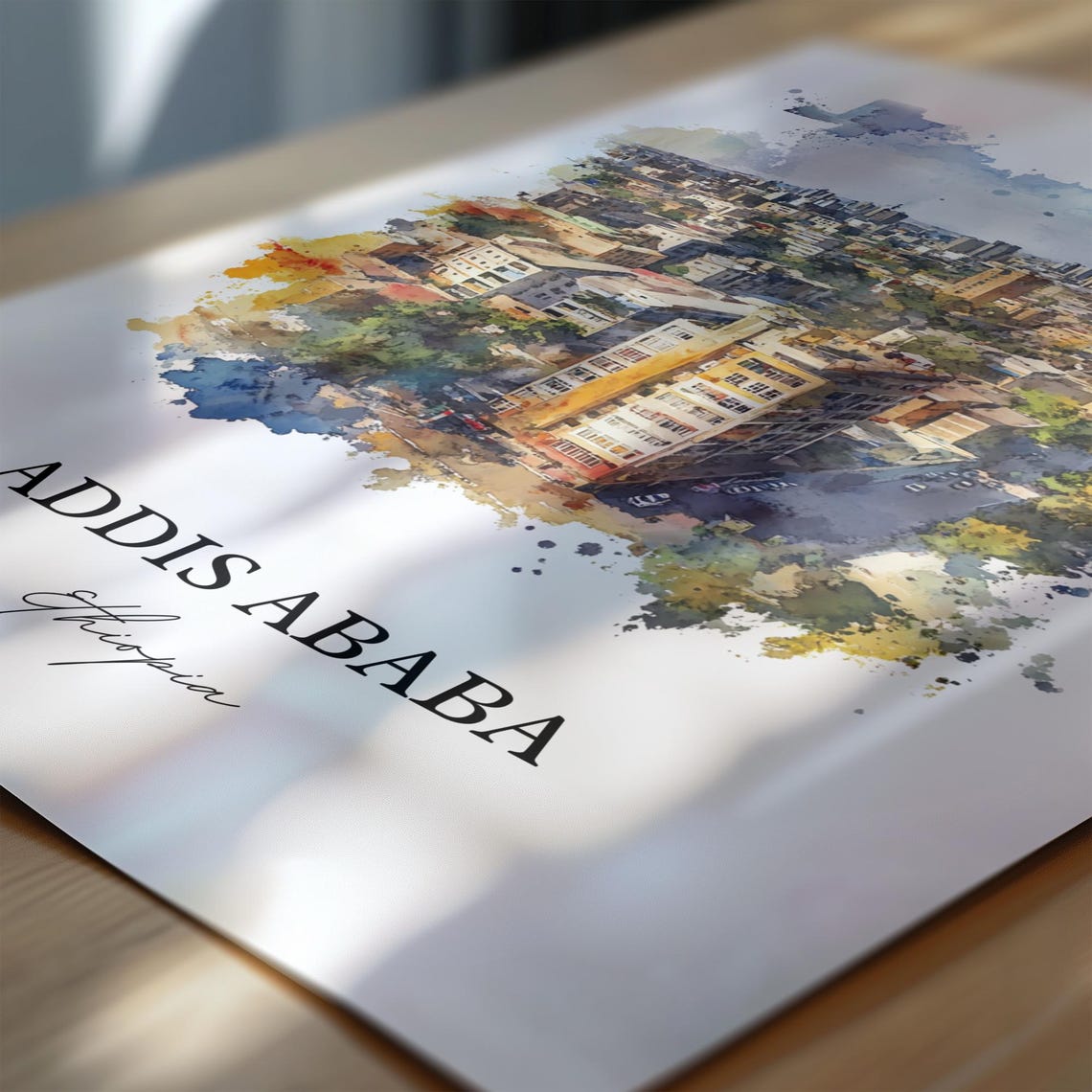 Addis Ababa Ethiopia City Aerial View Watercolor Travel Poster - Image 6