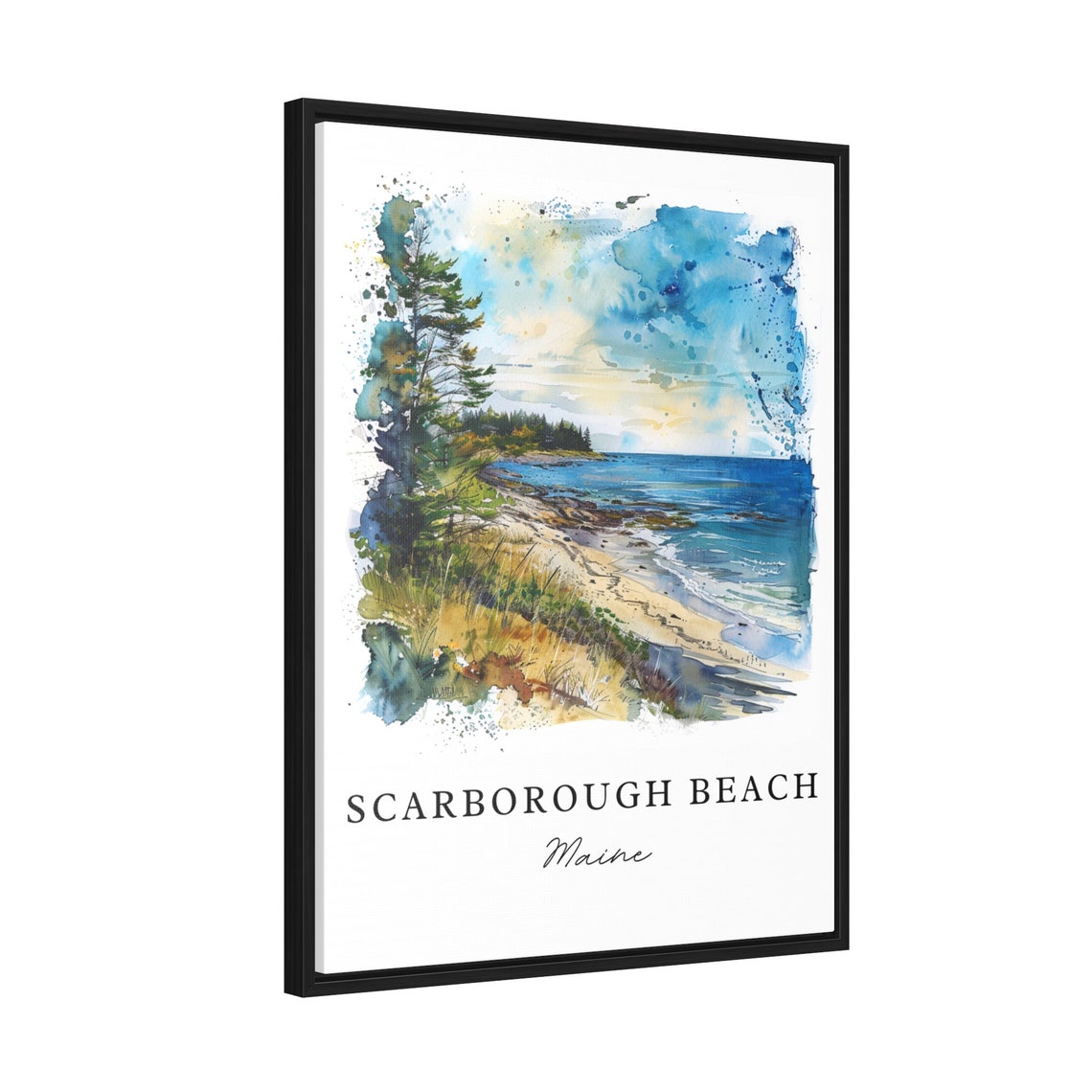 Scarborough Beach Maine Beautiful Sandy Coast Watercolor Art Poster - Image 2