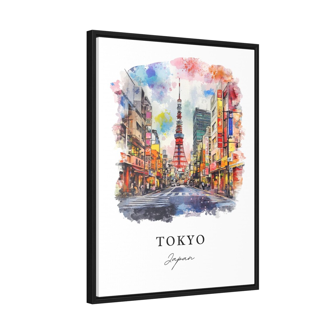 Tokyo Japan Watercolor Tokyo Tower Neon Street City Scene Poster - Image 2