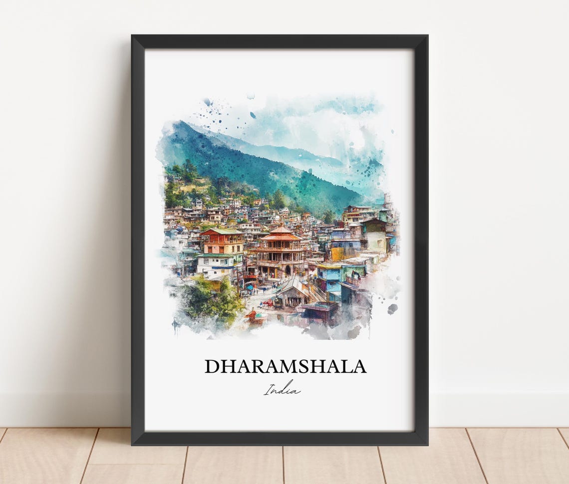Dharamshala India Watercolor Himalayan Mountain Town Travel Poster - Image 4