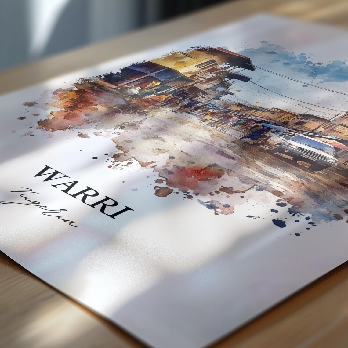 Warri Nigeria Watercolor Busy Market Street Scene Art Poster - Image 7