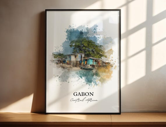 Gabon Wall Art Central Africa Print Watercolor Gift Travel Poster Housewarming