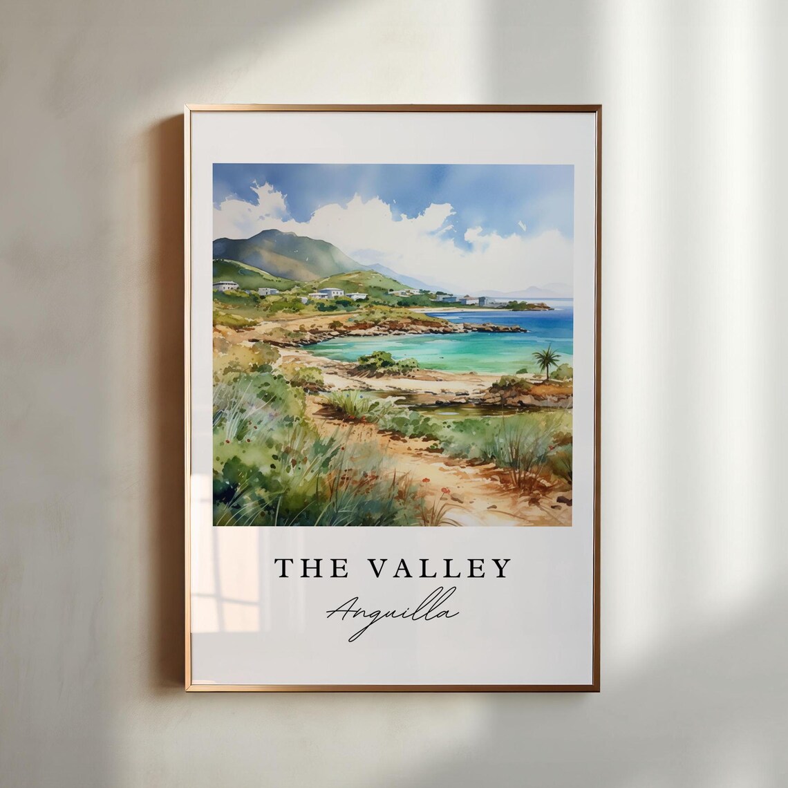 The Valley Anguilla Caribbean Cove Watercolor Coastal Scene Poster