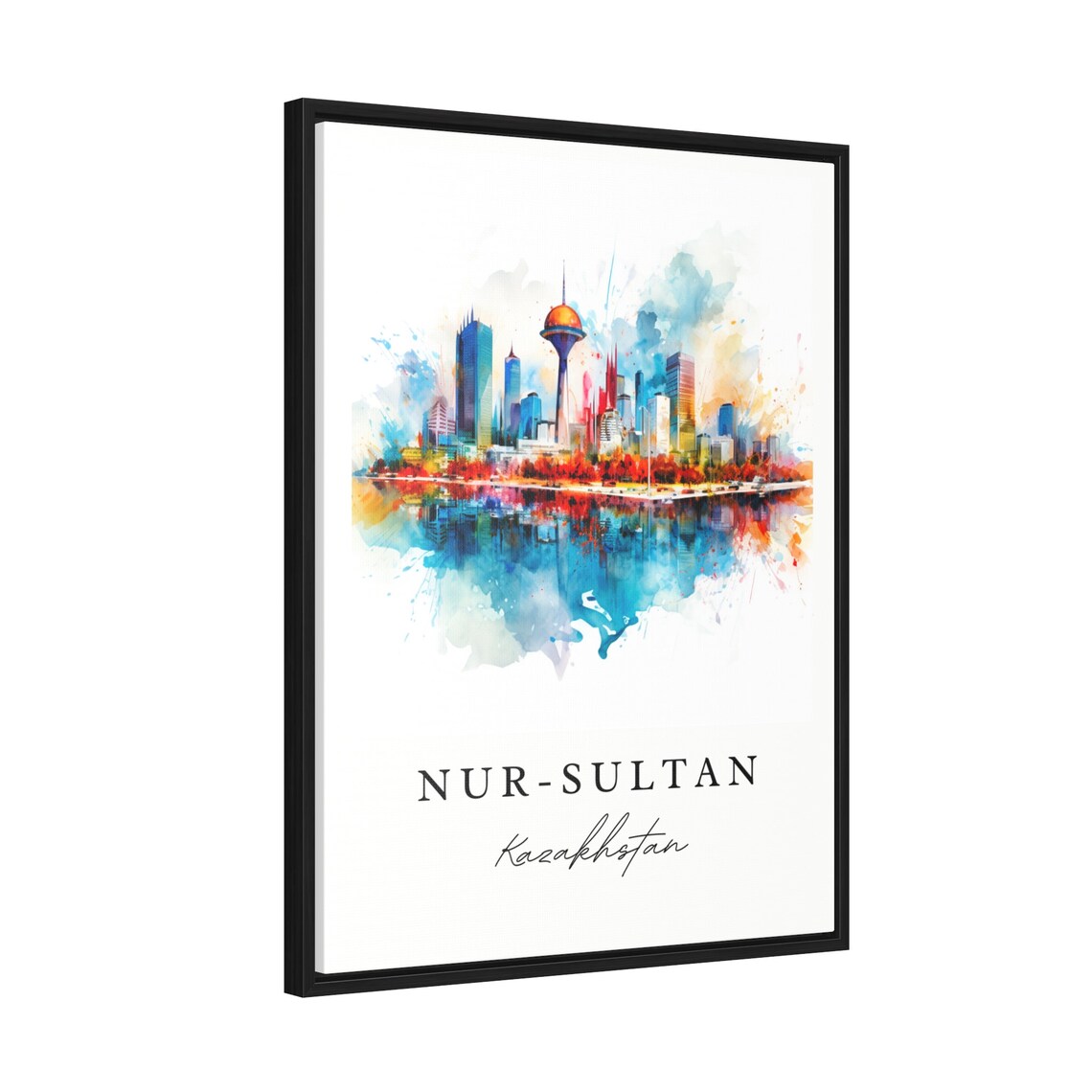 Nur Sultan Kazakhstan Watercolor Modern Skyline Golden Sphere Tower Poster - Image 2