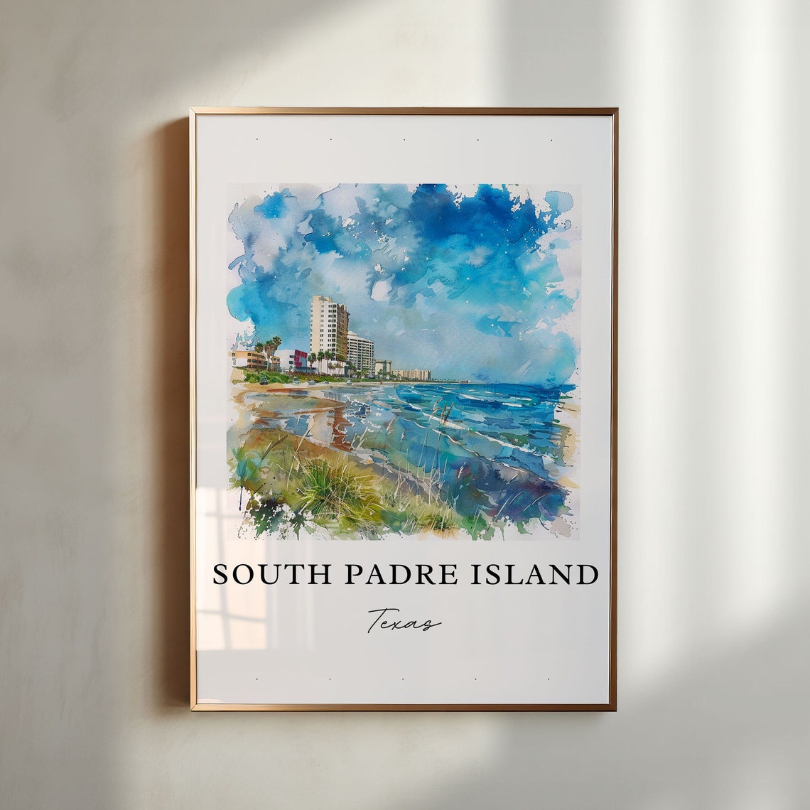 South Padre Island Texas Beachfront Hotels Ocean Watercolor Poster