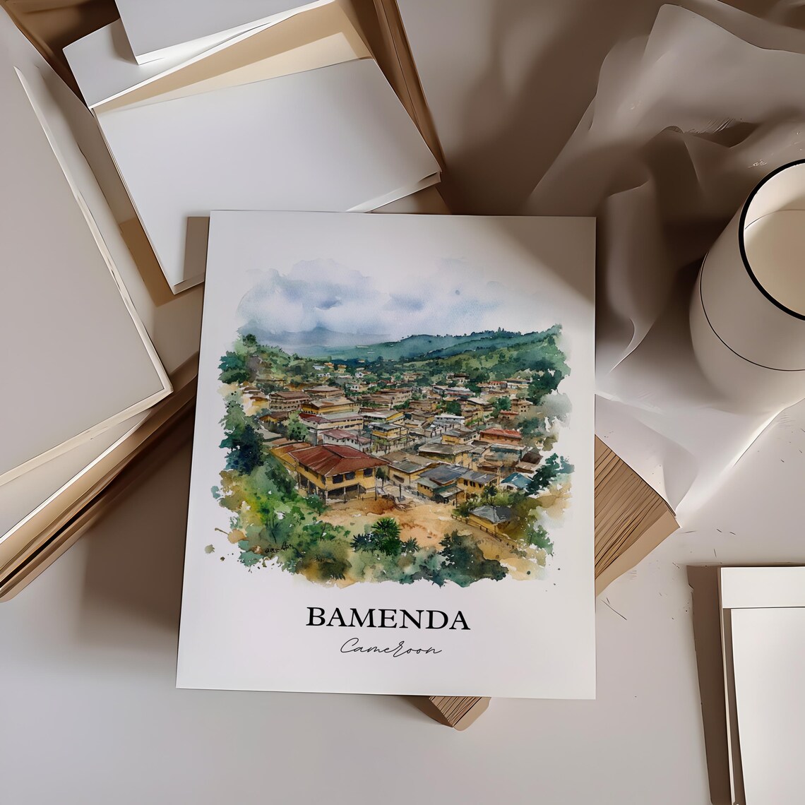 Bamenda Cameroon Hill Town Watercolor Scenic Travel Poster Gift - Image 4