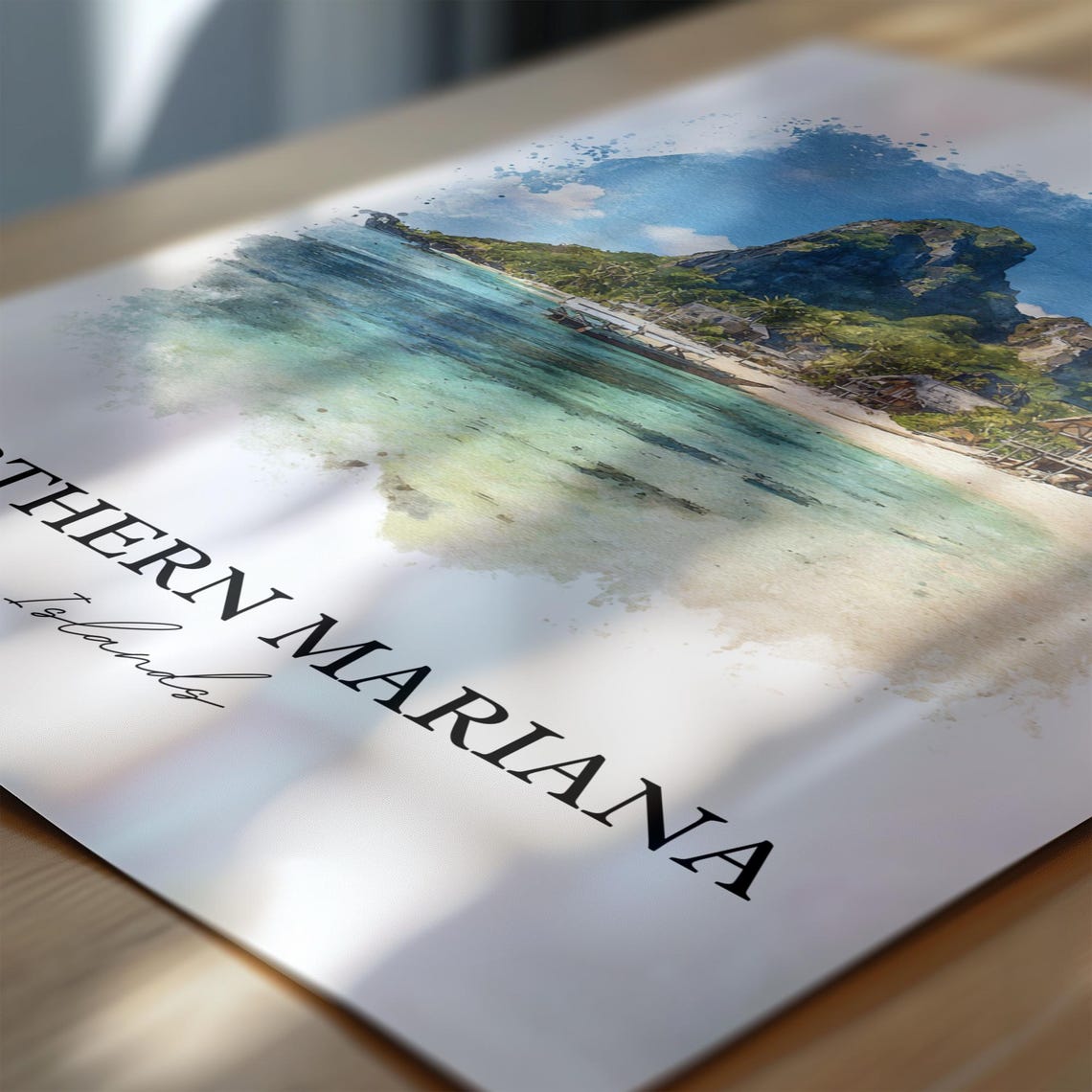 Northern Mariana Islands Tropical Beach Mountain Watercolor Poster - Image 7