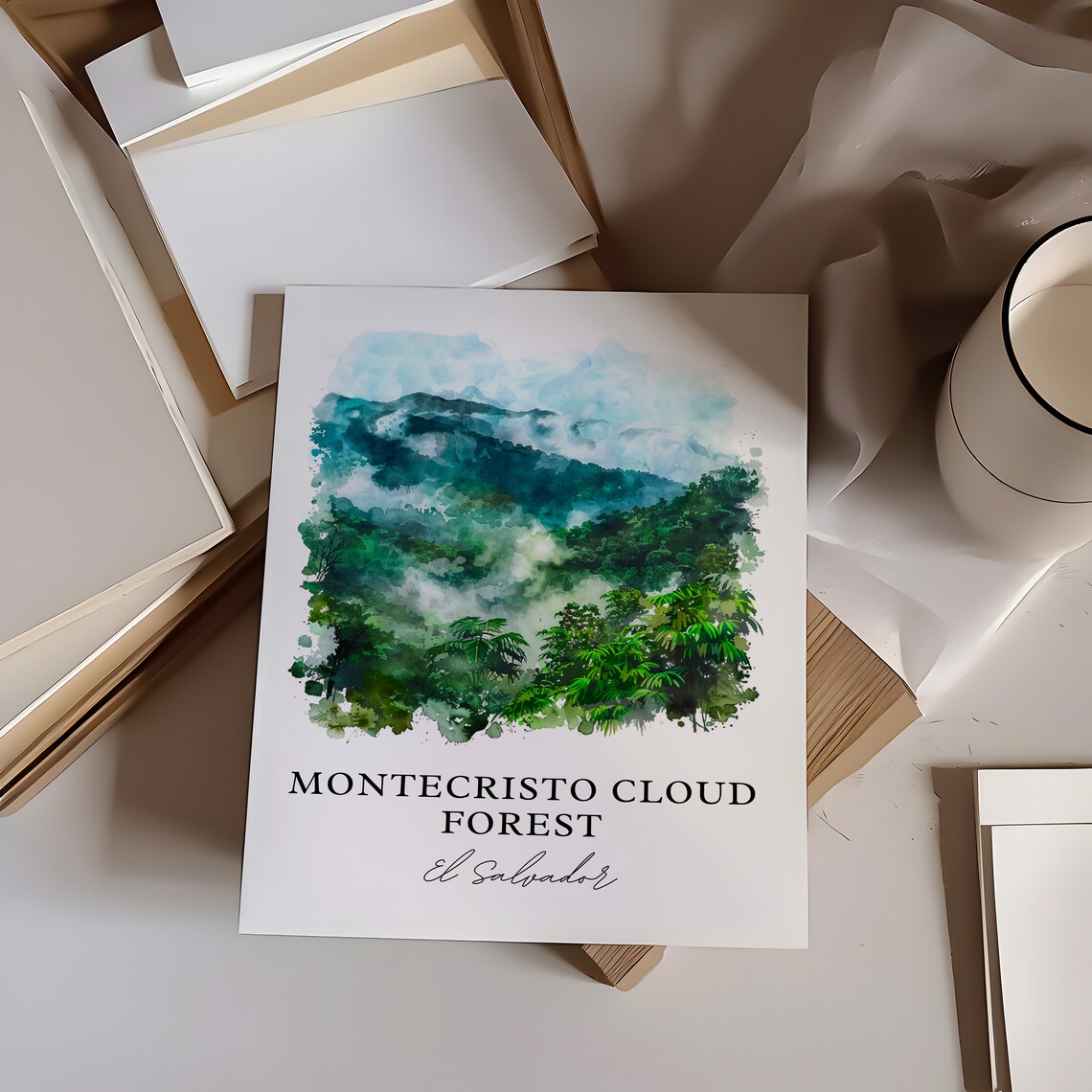Montecristo Cloud Forest El Salvador Misty Watercolor Landscape Poster - Image 6